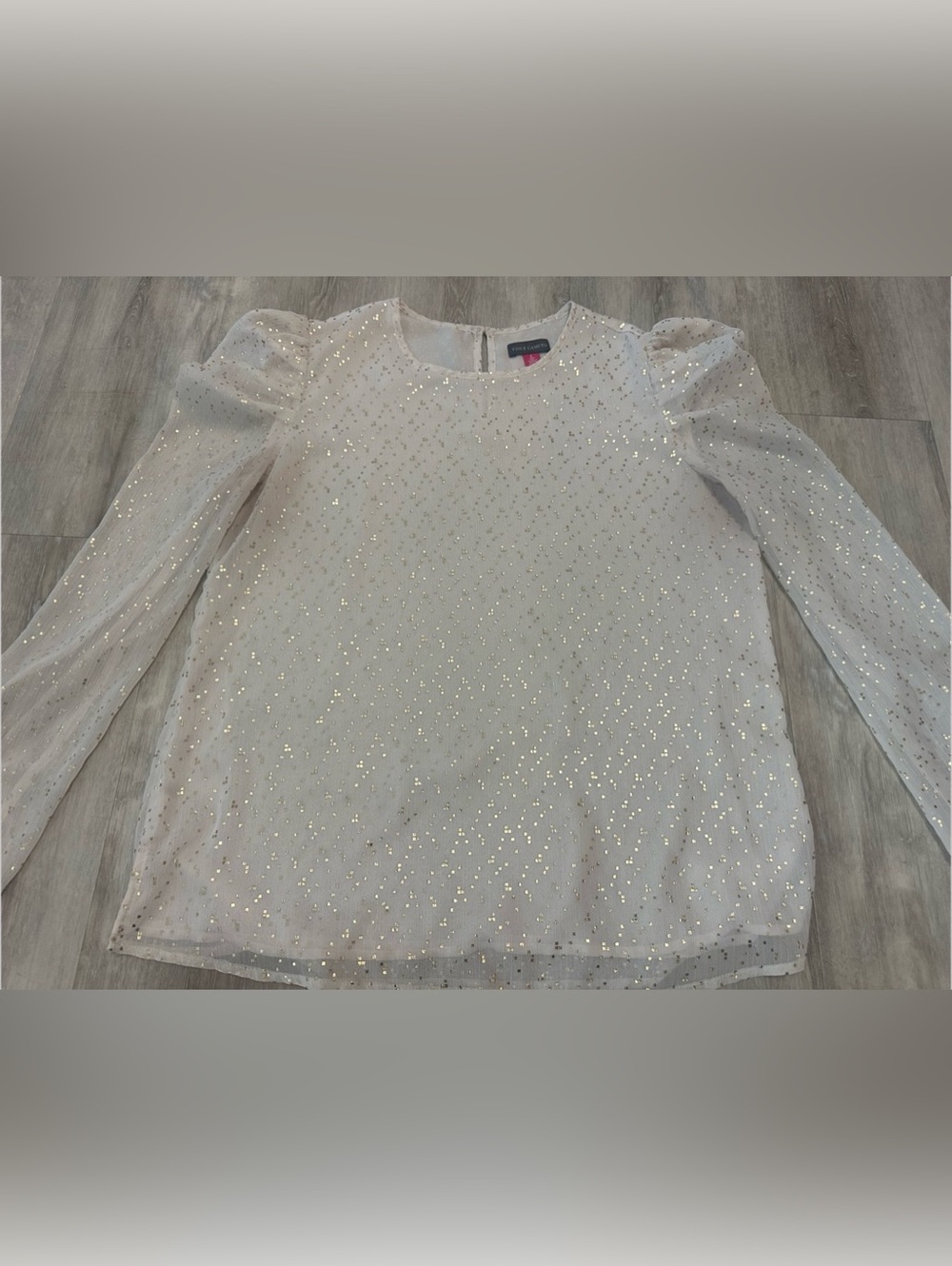 Vince Camuto Dot V-Neck Bubble Sleeve Top White Blouse, size small